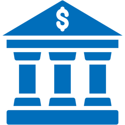 Blue bank icon with dollar sign
